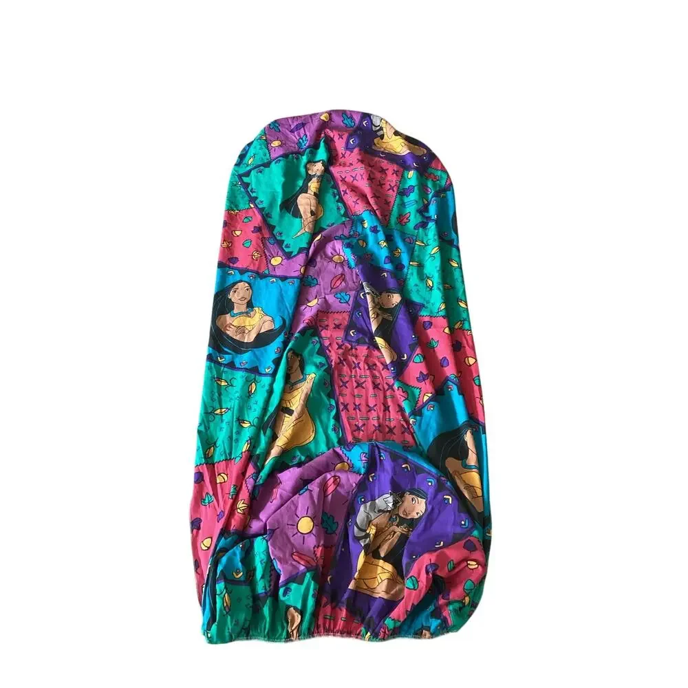 Vintage 90s Disney Pocahontas Twin Fitted Sheet Meeko Colorful Made USA